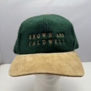 Vtg Brown Caldwell Fuzzy Polyester Strapback Cap Green Tan adjustable size
